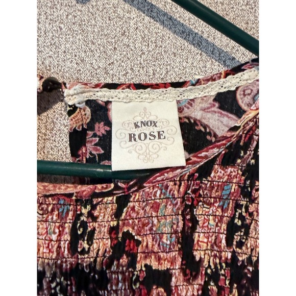 Knox Rose Womens L Paisley Print Long Sleeve Smocked Neck Blouse Top - Picture 2 of 9